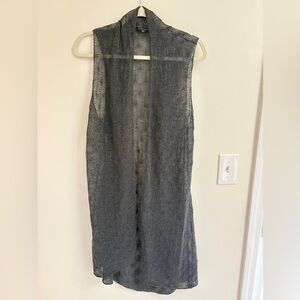 EILEEN FISHER Open Knit Crochet Cardigan Vest Gray Wool Draped Flowing Boho